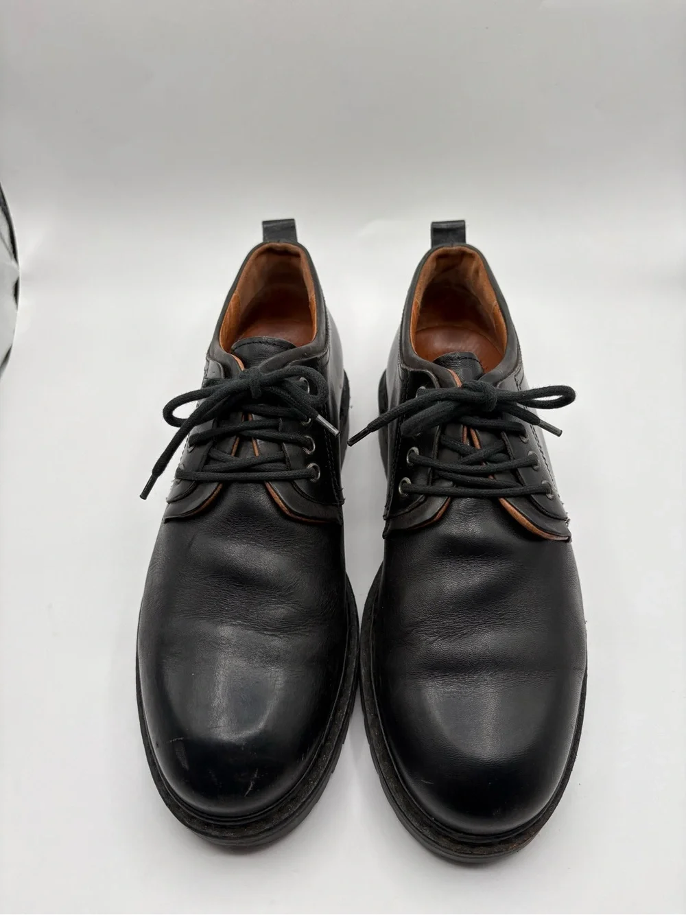 Johnston & Murphy Derby Shoes Mens 9.5 Black Leather Lug Sole Made in Italy